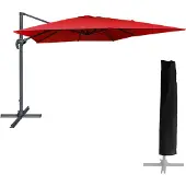 Happy Garden Parasol déporté MOLOKAI carré 3x3m rouge + housse