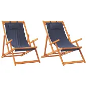vidaXL Chaises de plage 2 pcs. Pliable Bleu Tissu