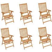 vidaXL Chaises de jardin 6 pcs. avec coussins bordeaux en teck massif