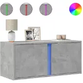vidaXL Armoire TV murale avec éclairage LED gris béton 80x31x35 cm