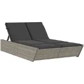 vidaXL Bain de soleil double avec coussins Gris Poly rotin