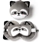 Relaxeazzz Puckator - Poduszka podróna i opaska na oczy Relaxeazzz Raccoon