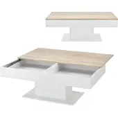 En.casa Table basse 'Lünen' avec 2 compartiments de rangement 40 x 110 x 60 cm imitation chêne blanc