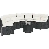 vidaXL Canapé de jardin avec coussins semi-circulaire noir Poly-Rattan