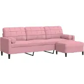 vidaXL Canapé 3 places avec pouf rose 210 cm velours
