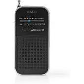 Nedis FM-Radio - Version portable - AM / FM - alimenté par batterie - analogique - 1.5 W - moniteur noir et blanc - sortie casque - IP20 - aluminium / noir