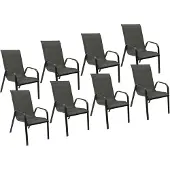 Happy Garden Lot de 8 chaises MARBELLA en textilène gris - aluminium gris anthracite