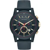Armani Exchange Montre à affichage analogique bleu nuit / jaune d'or / rouge feu / blanc