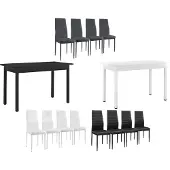 En.casa [] Table de salle à manger (noire) avec 4 chaises (gris foncé) 120x60cm Table de cuisine Table de salle à manger