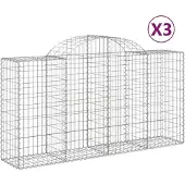 vidaXL Gabions avec arc surélevé 3 pcs. 200x50x100/120cm Fer galvanisé
