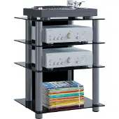 VCM Meubles Hifi | Étagère Multimédia | Colonnes Alu | Planches en verre ESG | Dimensions: H. 70 x W. 59 x D. 48 cm | Multimédia MediaÉtagère - Bilus