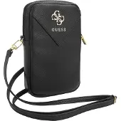 GUESS Pu Grained Metal Logo Wallet Zipper Phone Bag 4g Noir