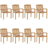 vidaXL Chaises de jardin empilables avec coussins 8 pcs. Bois massif teck