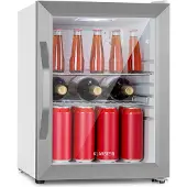 Klarstein Beersafe M Crystal White Réfrigérateur 33 litres 2 étagères Porte en verre panoramique Acier inoxydable