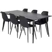 Ebuy24 Dipp180x90BLBL ensemble table, table noir et 6 Polar chaises noir.