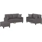 vidaXL Ensemble de canapés 3 pièces avec coussins Gris Similicuir