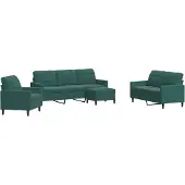 vidaXL Ensemble de canapés 4 pièces avec coussins vert foncé velours