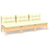 vidaXL Canapé de jardin 3 places avec coussin crème pin massif