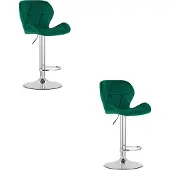 Leobert Tabouret De Bar - - West - Velours Vert/Base Chromée - 46 X 48,5 X 90-111 Cm - Lot De 2