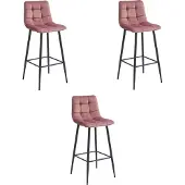 Leobert Tabouret De Bar - - Arceto - Velours Rose Foncé/Pieds Noirs - Lot De 3
