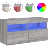 vidaXL Armoire TV murale avec lampes LED Gris Sonoma 80x30x40 cm