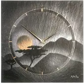 AMS 9514 Horloge murale quartz ardoise naturelle ardoise argentée
