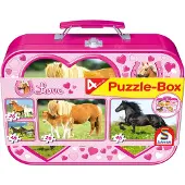 Schmidt Chevaux - Boîte de puzzle 2 x 26, 2 x 48 pièces dans un coffret métallique