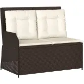 vidaXL Banc de jardin Réglable avec coussins Marron Poly Rattan