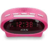 Ices Electronics Radio-réveil FM rose avec double alarme et fonction snooze