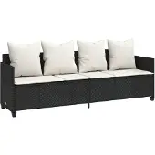 vidaXL Bain de soleil avec coussins noir Poly rotin