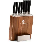 Klarstein Couteau Cuisine, Lot 7 Couteau de Cuisine Professionnel avec Bloc, Set Couteaux et Ustensiles de Cuisine en Acier Inoxydable, Kit Support Blocs Couteaux Professionnelle, Résistants Rayures