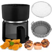 4Swiss Friteuse à air chaud ABB-G24 Pure Glass 3 L avec tiroir en verre et écran tactile, 1200 W, friteuse à air chaud sans huile pour une cuisson sans matière grasse