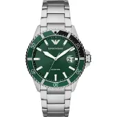Giorgio Armani Montre à affichage analogique vert foncé / argent