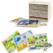 Vigatoys Viga Ensemble de puzzles en bois 12 puzzles de 24 pièces chacun sur un support