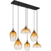 Globo Lighting Suspension 6 lumières Salvy Nid d’abeille en verre ambré