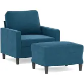 vidaXL Fauteuil avec tabouret bleu 60 cm velours