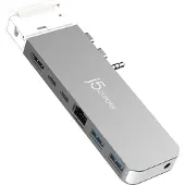 J5CREATE JCD395-N 4K60 Elite Pro USB4 Hub with MagSafe Set - Câblé - USB 3.2 Gen 2 (3.1 Gen 2) Type-C - 100 W - 3,5 mm - 10,100,1000 Mbps - Gris - Blanc