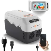 Peme Ice-on Glacière électrique 30 litres pour refroidir et maintenir au chaud, réfrigérateur mobile 12/230V, connexion USB, mode éco, pour le camping et la voiture