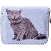 Clayre & Eef Juleeze JZWA0227 : Portefeuille 11x9 cm, blanc et gris, en matière PU, avec motif chat