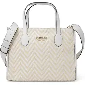 GUESS Femme Tote Bag/ Sac à bandoulière/ Sac à main SILVANA Blanc-Jaune Textile-Synthétique-Mixte-