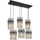 Globo Suspension noire Gorley avec verre fumé 6 lumières