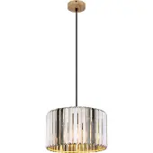 Nowa Suspension , structure en métal imitation bois, cristaux K5 fumés, câble en tissu noir, diamètre : 350 mm, hauteur : 1200 mm, abat-jour exclus, ampoule non incluse (compatible E27, 60W, 230V)