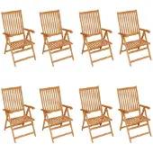 vidaXL Chaises de jardin réglables avec coussins 8 pcs. Bois massif teck