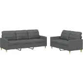 vidaXL Ensemble de canapés 2 pièces avec coussins Tissu gris foncé