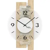 AMS 9542 Horloge murale à quartz analogique moderne bois aspect Sonoma avec pierre naturelle et verre