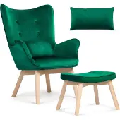 Sofotel Fauteuil à oreilles avec repose-pieds, vert, velours |