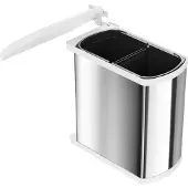 Hailo Corbeille de tri sélectif 16 (2x8) litres DUO-3416, à partir d'une largeur d'armoire de 45 cm, acier inoxydable/blanc