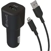 Muvit , chargeur de voiture 12W 2,4A avec câble Lightning vers USB de 1,2m, noir