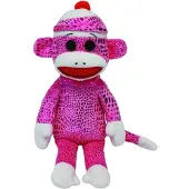 TY Chaussettes - Singe chaussette rose vif, 15 cm
