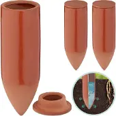 Relaxdays Cônes d'arrosage, lot de 3, 330 ml, aide à l'arrosage pour plantes d'intérieur et jardinières, cônes d'arrosage avec couvercle, terre cuite